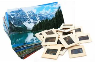 Photographs and slides arranged for a slideshow